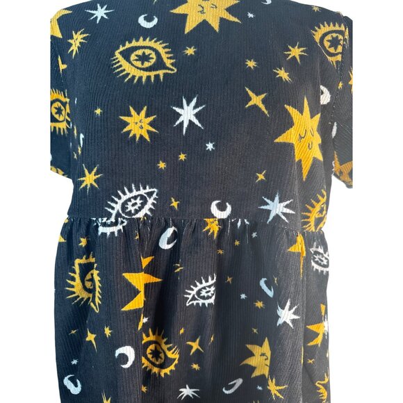 Black Friday Size 6 Cosmic Print Mini Black Gold White Corduroy Dress NWT - Picture 9 of 16